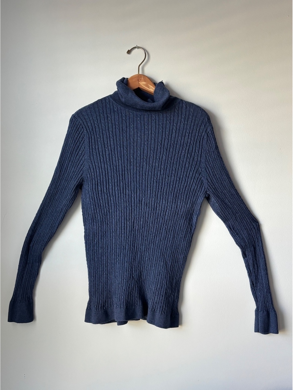 Talbots Womens Navy Blue Mini Cable Knit Turtleneck Sweater Long Sleeve Size XL